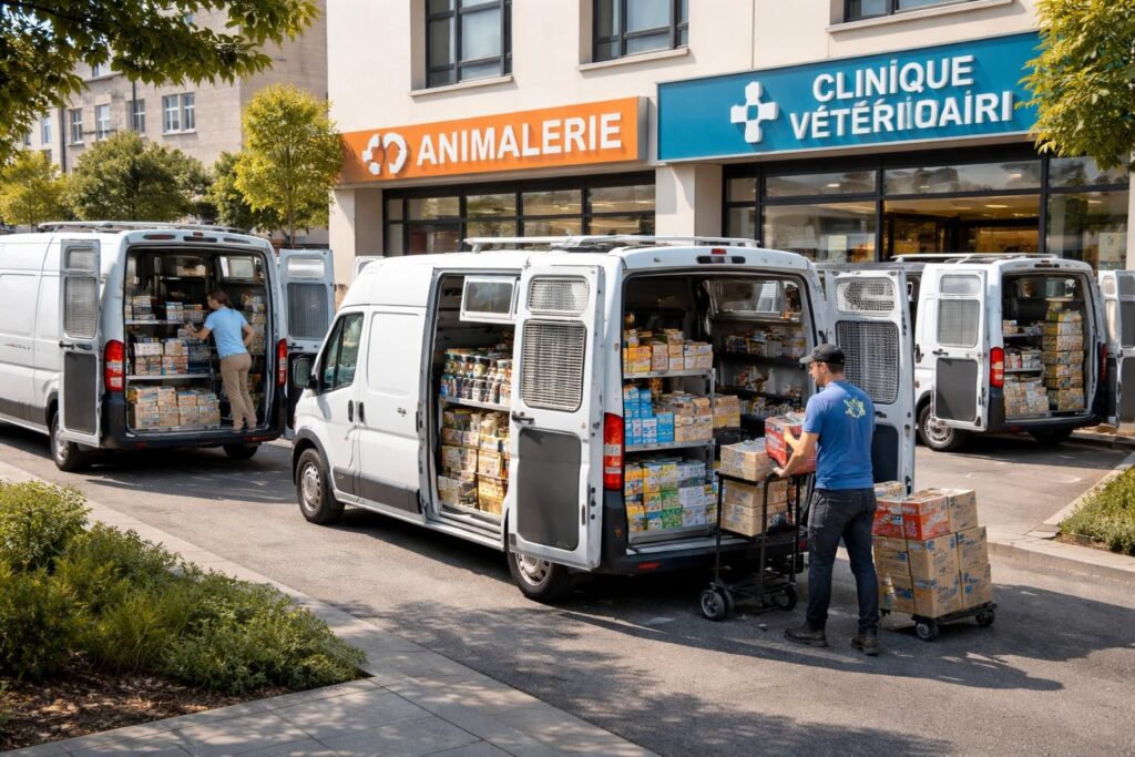 Livraison produits animaliers avec des fourgons climatisés Fiat Ducato pour animaleries et cliniques
