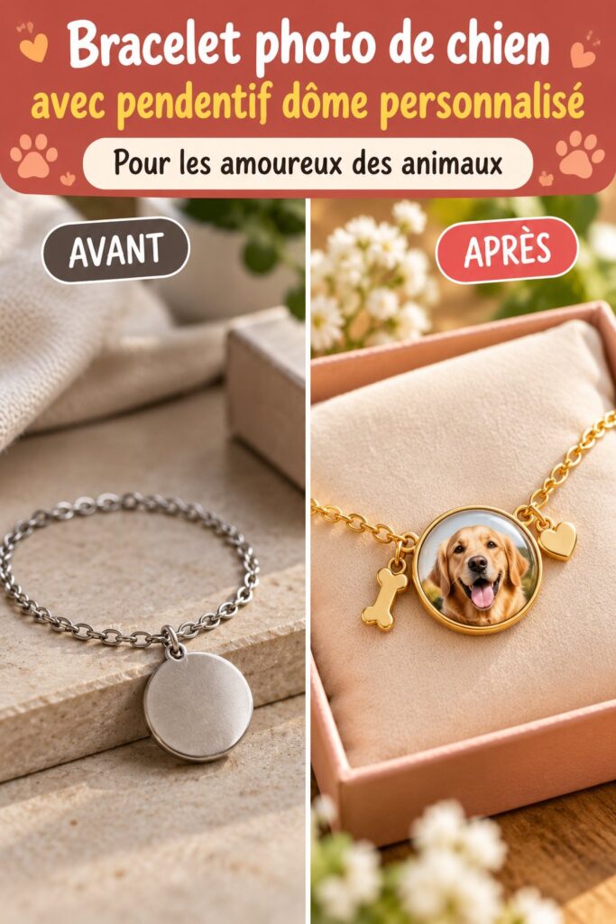 Bracelet photo de chien avec pendentif dôme personnalisé